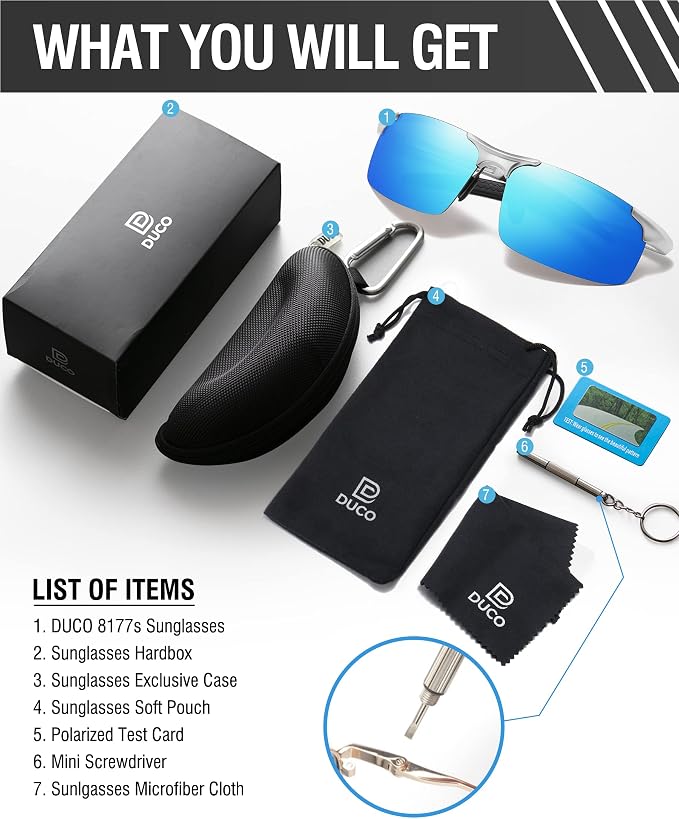 DUCO Mens Sports Polarized Sunglasses UV Protection Sunglasses for Men 8177s