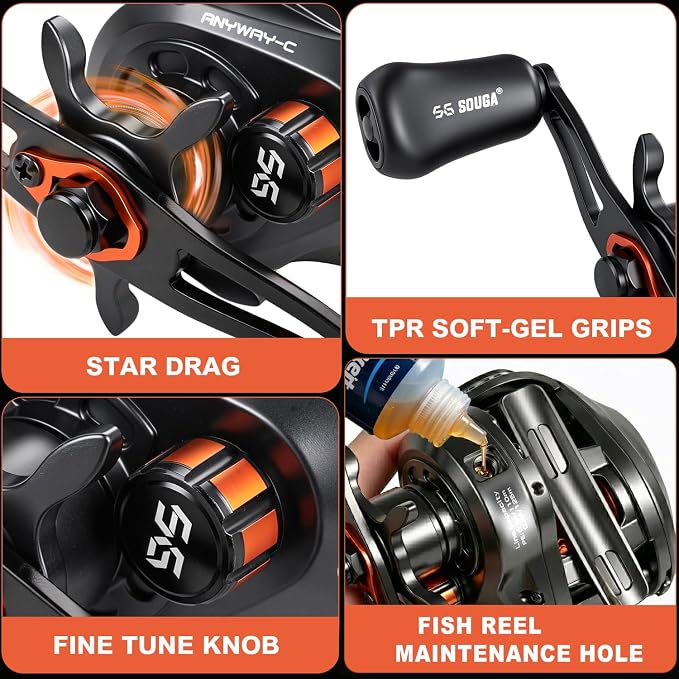 SOUGA DC Baitcaster Reel, Smart Digital Anti Backlash Baitcasting Reel, 7.5:1 High Speed, 8+1 Bearings, 18LB Max Drag, CNC Aluminum Spool, Line Out Alarm, Low Profile Fishing Reel for Bass & Beginners