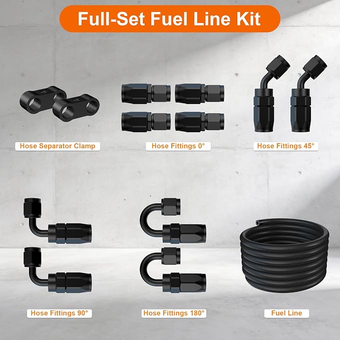 10AN CPE Fuel Line Kit, AN10 Nylon Braided Fuel Hose with Hose Fittings, AN 10 Fuel Line Hose Black 20ft