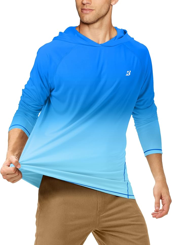 Roadbox UPF 50+ Fishing Shirts for Men, Long Sleeve UV Sun Protection Hoodie, Outdoor Hiking Running Swimming Rash Guard