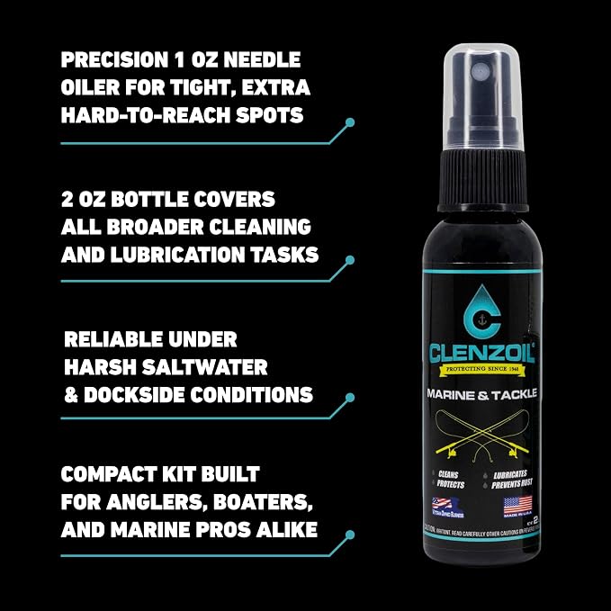 CLENZOIL Marine & Tackle - Fishing Gear Oil Lubricant - for Fish Care Reels, Boat Motors, Downriggers & More - Easily Oils Applicator