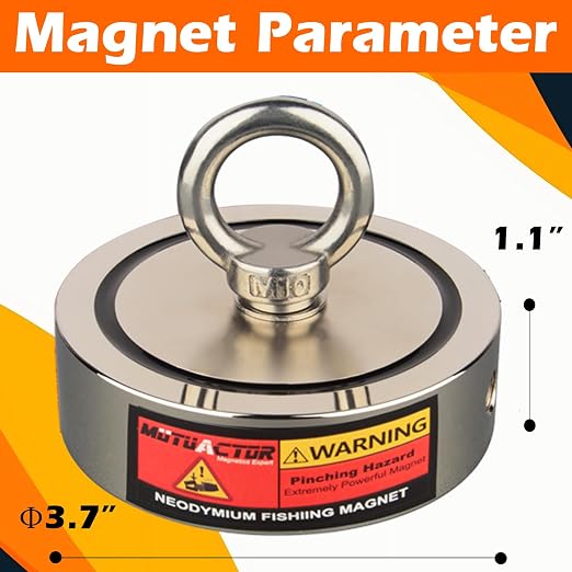 MUTUACTOR Fishing Magnet Kit,1800lbs Double Sided Fishing Magnets Heavy Duty,Φ 3.7" Permanent Neodymium Magnet with 65Ft Salvage Rope Sturdy Gloves Bag for Retrieval and Recovery of Treasure