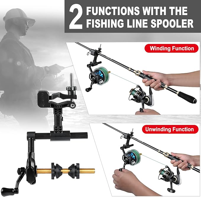 PLUSINNO Fishing Line Spooler For Fishing Reels, Fishing Gear And Equipment Gift For men With Unwinding Function Versatile for Thick & Thin Rods, Works with Spinning Reel, Cast Reel Without Line Twist