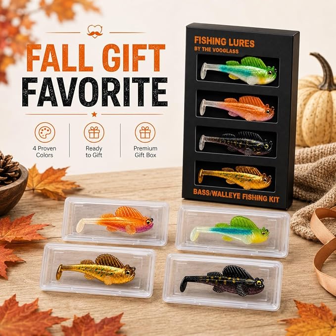 Soft Fishing Lure Kit for Bass/Trout/Pike/Salmon, 4Pcs Fishing Gear for Individually Packaged Baits with Gift Box