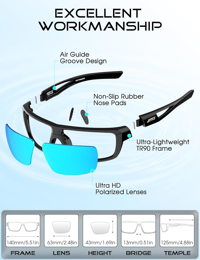ATTCL Polarized Sunglasses Men Sports: UV Protection Lightweight TR90 Frame Anti-Slip Wrap-Around for Driving Fishing Golf