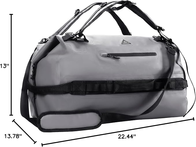 Haimont IPX7 Waterproof Roll-Top Dry Duffel Backpack | 60L/90L Sizes, 500D Tarpaulin, Welded Seams, Mesh Pockets, Boating & Kayaking