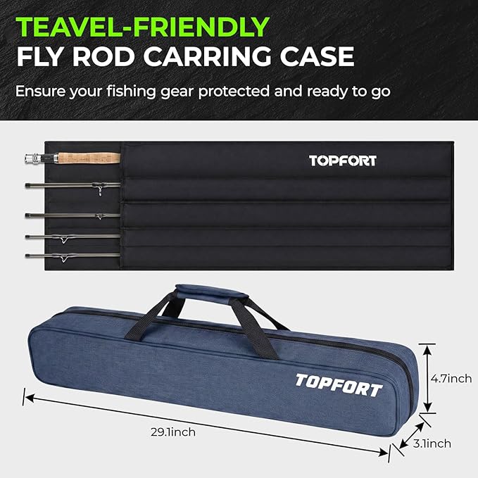TOPFORT Fly Fishing Rod and Reel Combo, 4-Piece Fly Rod Kit with Complete Fly Fishing Gear: Fly Rod, Pre-Spooled Fly Fishing Reel, Fishing Flies, Leader, Forceps, Nipper and Carrying Case