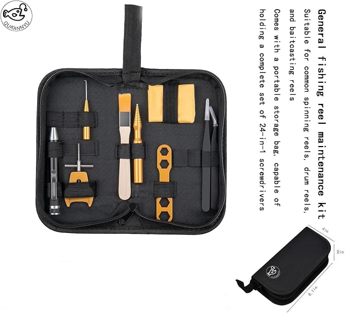 QUA'ANNYU Fishing Reel Maintenance Kit, Professional Fishing Reel Care & Repair Tool Set with 24/30/38-in-1 Screwdriver Set