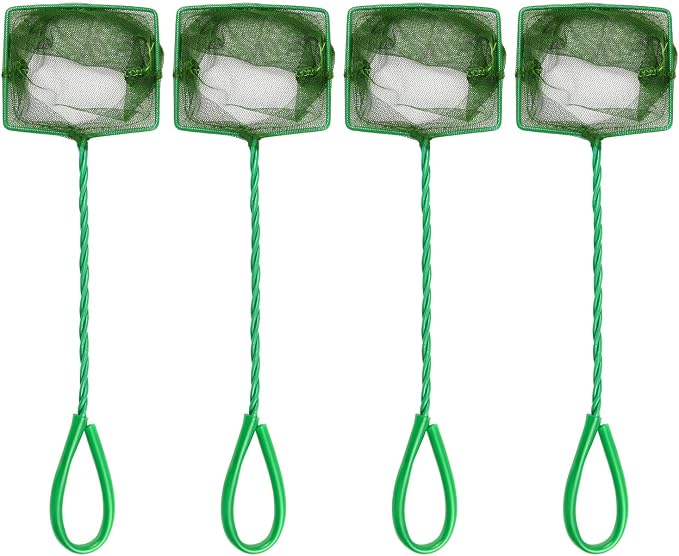 4 Pcs Aquarium Fish Net, 4 Inch Quick Catch Mesh Nylon Fishing Nets with Plastic Handle - Green