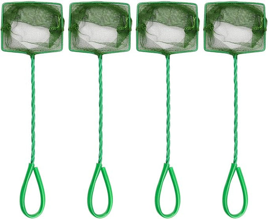 4 Pcs Aquarium Fish Net, 4 Inch Quick Catch Mesh Nylon Fishing Nets with Plastic Handle - Green
