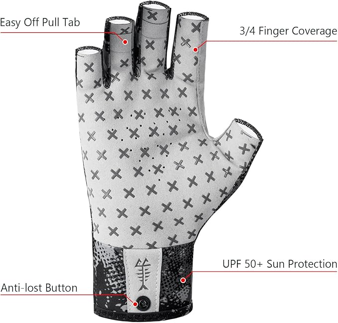 BASSDASH 3/4 Finger UPF 50+ Sun Gloves Breathable Anti-Slip Silicone Palm for Men Women Fishing Fingerless Cycling Running