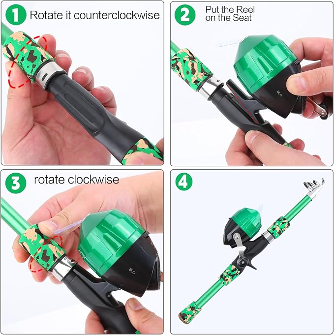 Collapsible Telescopic Fishing Rod and Reel Combo Push Button Small Fishing Pole Kit Beginner Youth Boys Fishing Starter Set Tackle