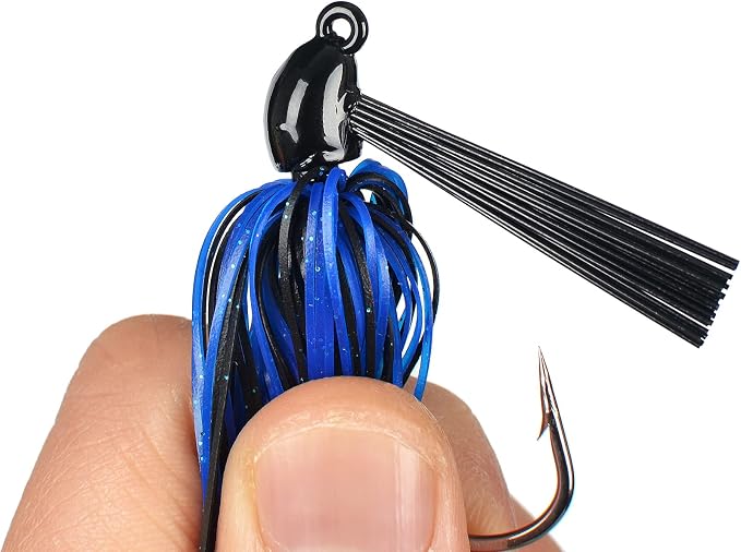 Fishing Jig with Weed Guard 3/8 oz Silicone Skirt Fishing Lures for Bass Perch Multi-Color Pack of 6