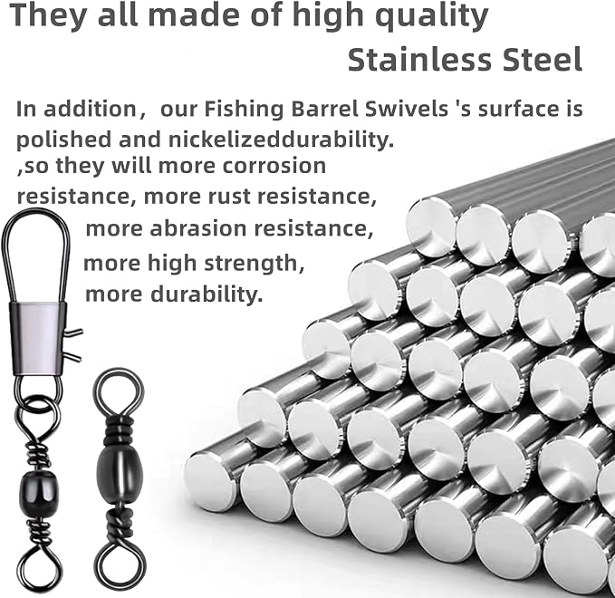 260Pcs/Box with Stainless Steel Fishing Barrel Swivels 150Pcs /Barrel Swivels with Snaps 110Pcs Mix,High Strength Connector for Quick Change Fishing Lure or Line Tackle Saltwater Freshwater