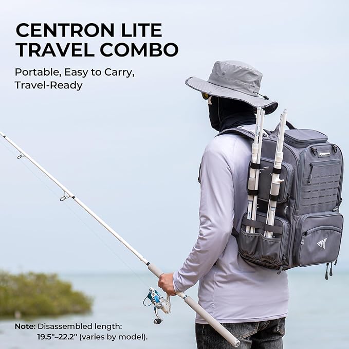 KastKing Centron Lite Travel Fishing Rod and Reel Combo, Packable Twin-Tips Spinning & Baitcaster Combos, Lightweight IM6 Graphite, Portable Multi-Piece Kit for Bass Trout, Freshwater Travel