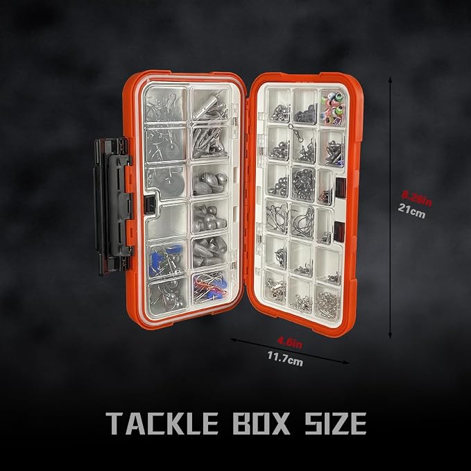 Fishing Tackle Kit with Box – 423pcs Complete Terminal Tackle Assortment, Hooks, Sinkers & Swivels, Beads & Bobber Stops for Freshwater Bass & Trout (Orange-423PCS)