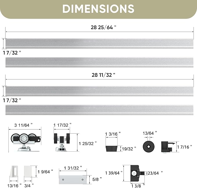10FT Double Pocket Door Track Kit, 2 Sets of 56.7" Spliced Rail, Suitable for Double Door Width 48"-60"(Single Panel 24"-30"), Slide Quietly and Smoothly, Easy to Install