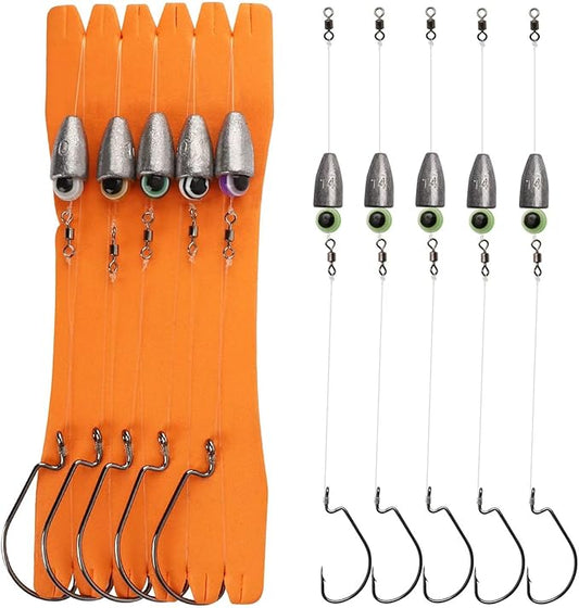 Dovesun 10/5PCS Ready Tied Carolina Rig Kit for Bass Fishing Catfish Rig Catfish Hook Kit with Bass Hooks, Swivel, Fluorocarbon Line, Weights