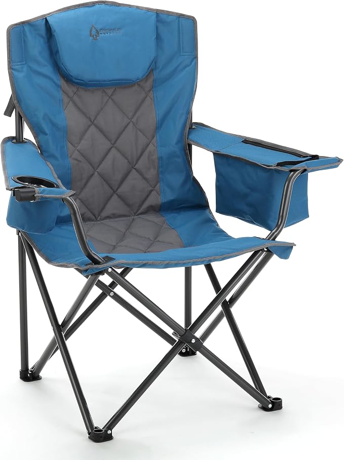 ARROWHEAD OUTDOOR Deluxe Folding Camp Chair – 550lb Capacity Heavy-Duty Quad Chair with Integrated Cooler, Headrest, and Dual Cup Holders.