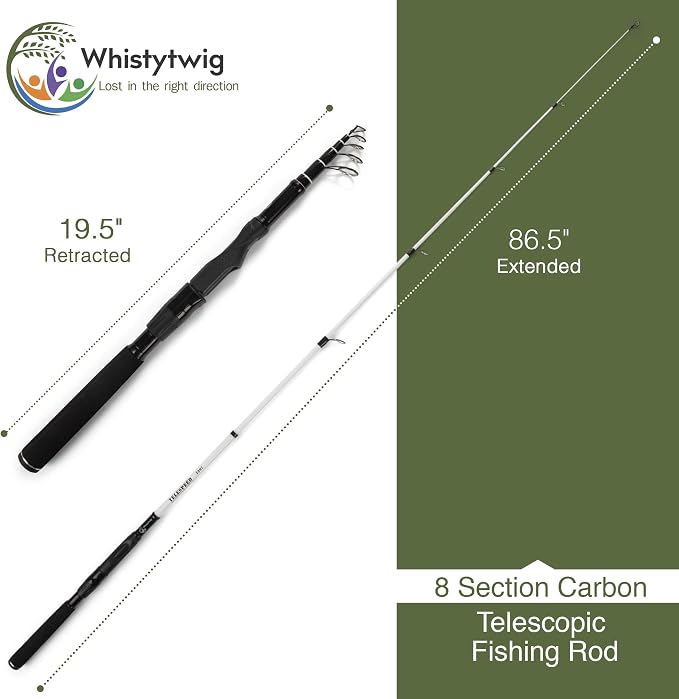 Whistytwig Carbon Fiber Telescopic Fishing Rod - Portable Collapsible Design for Travel and Adventure - Versatile Saltwater and Freshwater Fishing Pole