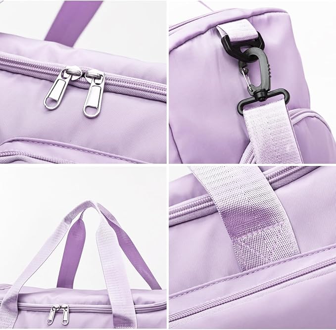 Suruid Travel Duffel Bag with Shoes Compartment Sports Gym Bag with Dry Wet Separated Pocket for Men and Women, Overnight Bag Weekender Bag Training Handbag Yoga Bag - Purple