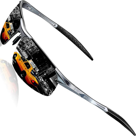 SIPLION Polarized Sunglasses Men Sports: UV Protection Ultra Light Al-Mg Metal Frame Ideal For Driving Fishing Running Golf