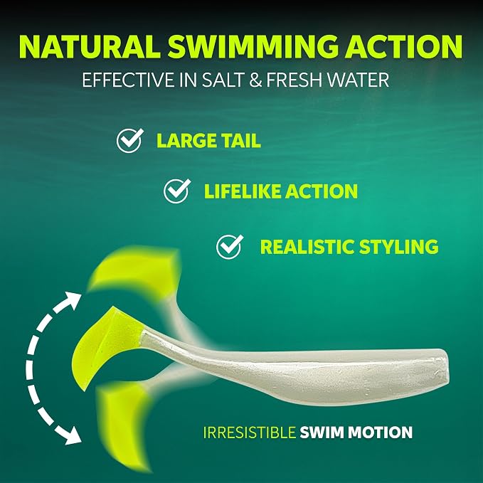 Soft Plastic Paddle Tail Swimbaits Pack of 12 – 3 1/4" & 4" Soft Plastic Fishing Lures with Extra-Large Tail for Lifelike Swimming Action – Freshwater & Saltwater
