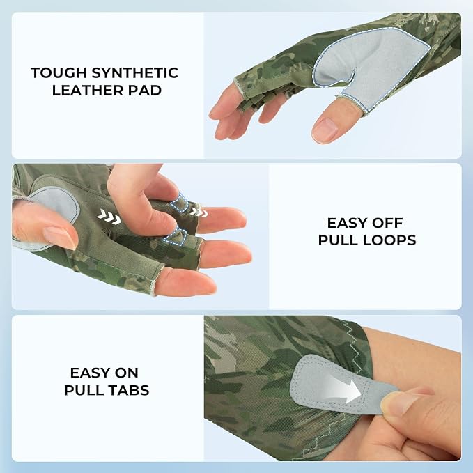 KastKing Agies Fishing Gloves Men, UPF 50+ Sun Gloves UV Protection, Cooling Quick-Dry 3/4 Fingerless Gloves with Extended Cuff, Microfiber Palm & Pull Tabs, for Fishing, Kayaking, Hiking, Hunting