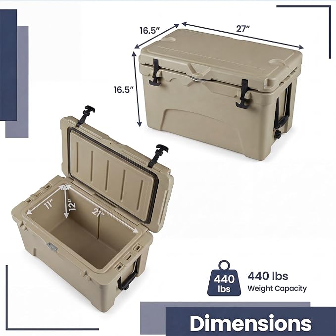 COSTWAY Portable Insulated Hard Cooler – Keeps Ice Up to 6 Days, Heavy-Duty Outdoor Ice Chest with Cup Holders, Built-in Fish Ruler & Bottle Opener for Camping, Fishing, Beach, Tailgating