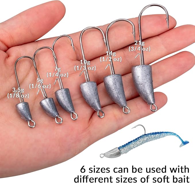 THKFISH Weedless Swimbait Jig Heads for Bass Fishing, Weighted Texas Rig Hook Fishing Hooks Saltwater Freshwater 1/8 oz, 1/6 oz, 1/4 oz, 3/8 oz, 1/2 oz,3/4 oz