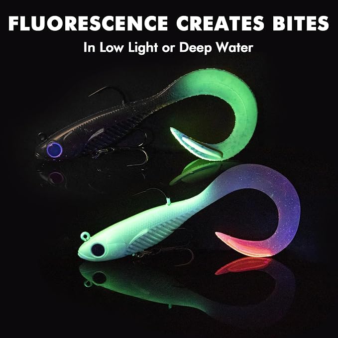 TRUSCEND Duramax Pre-Rigged Fishing Lures with BKK Jig Hooks, 10X Tear-Resistant TPE Soft Swimbaits for Bass Striper Trout Crappie Walleye Grouper, Lifelike Fishing Baits for Saltwater and Freshwater
