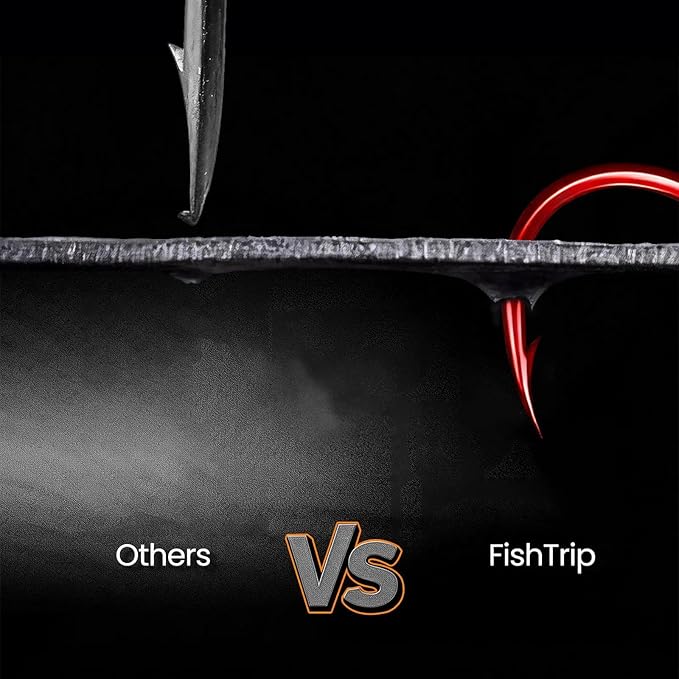 FishTrip 100pcs Baitholder Fishing Hooks, Double Barbed Long Shank Offset Bait Holder Fish Hook for Fishing Rigs Freshwater Saltwater Red #8-6/0