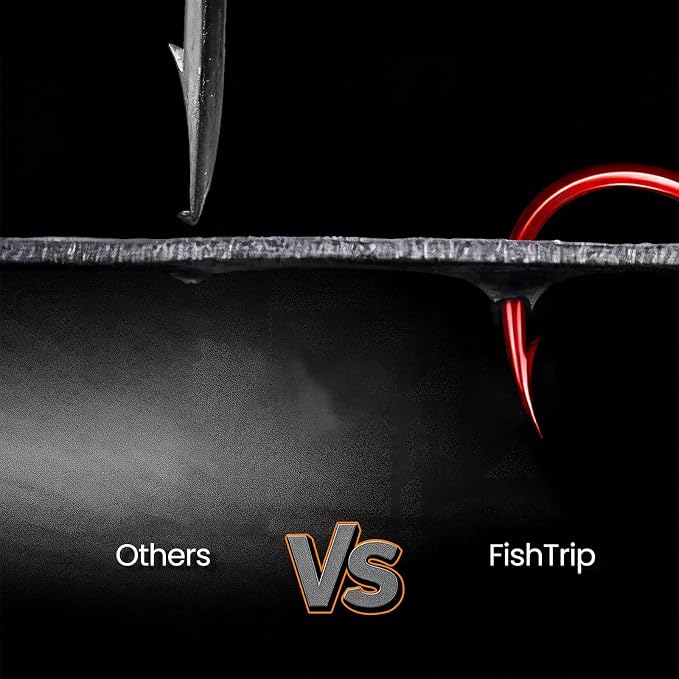 FishTrip 100pcs Baitholder Fishing Hooks, Double Barbed Long Shank Offset Bait Holder Fish Hook for Fishing Rigs Freshwater Saltwater Red #8-6/0