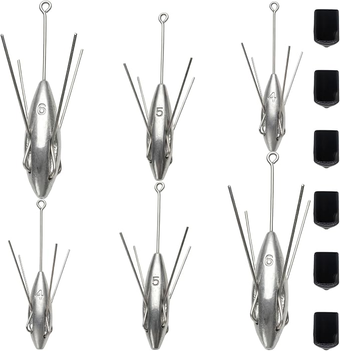 Sputnik Sinker Spider Sinkers 3/6‑Piece — Heavy‑Duty Long‑Tail Surf Fishing Weights for Strong Currents and Beach Casting, Lead Alloy Tackle Set