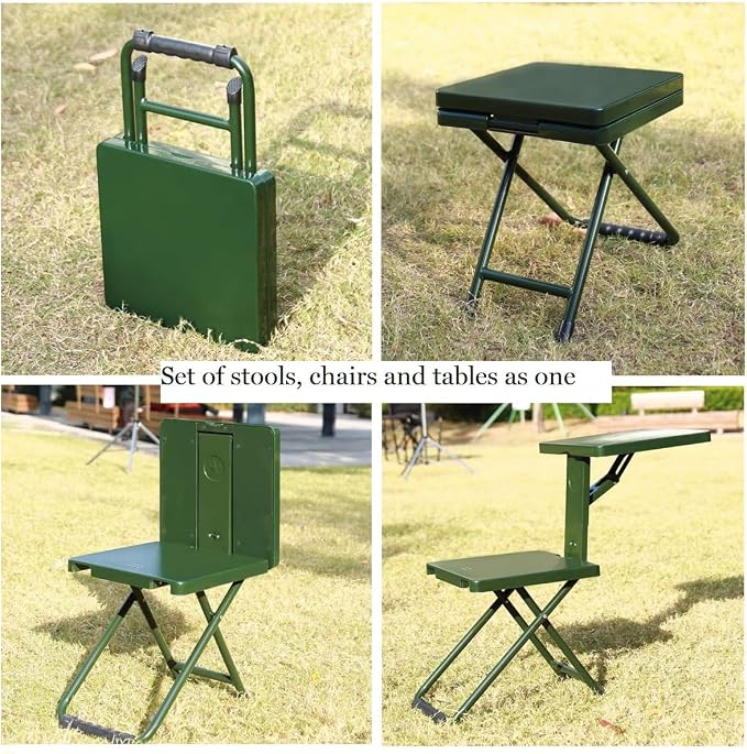 Folding Camping Chair Stool Portable Fishing Stool, Multi-Functional 3 in 1 Folding Chair with Side Table for Outdoor Camping, Hunting, Hiking, Beach, Picnic