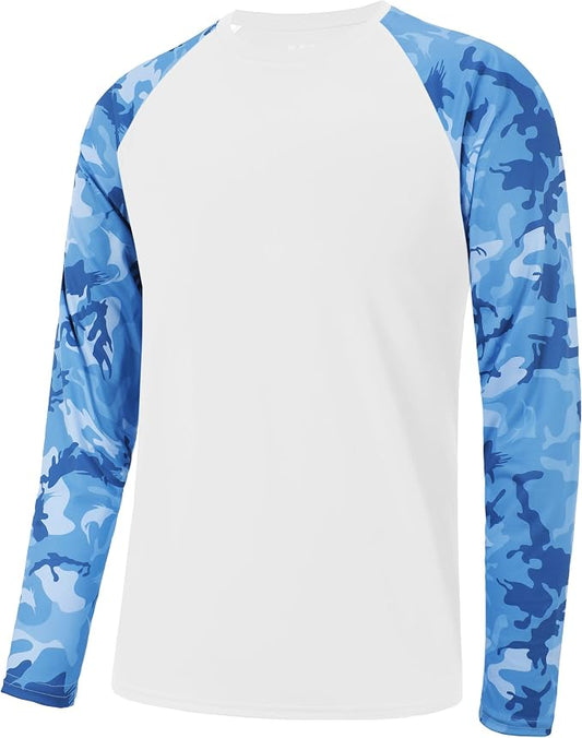 FISHEAL Men's Long Sleeve Fishing Shirts, UPF 50+ Camo Sun Protection Rash Guard, UV Shirt for Swimming Hunting Outdoor
