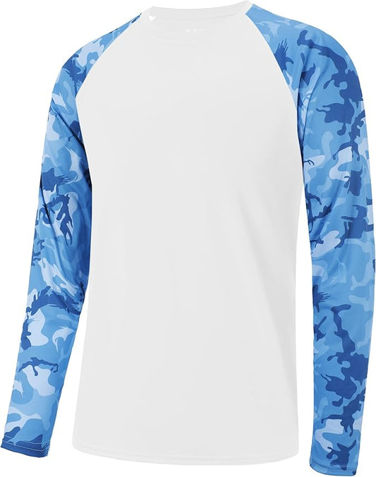 FISHEAL Men's Long Sleeve Fishing Shirts, UPF 50+ Camo Sun Protection Rash Guard, UV Shirt for Swimming Hunting Outdoor