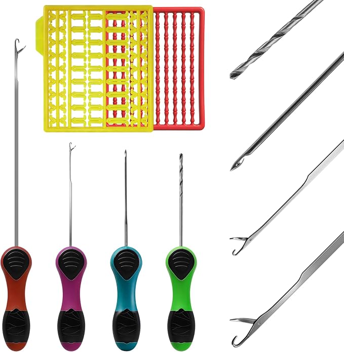 YOTO Carp Fishing Tool Kit & Equipment - Professional Baiting Rig Tools Set with Hook Needles, Bait Drill and 2 Boilie Stoppers - Multiple Styles: Standard, Silicone Grip & Night Glow