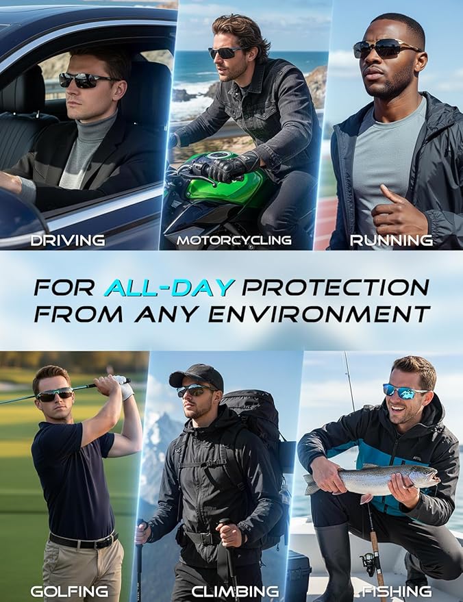 ATTCL 0.9 oz Polarized Sunglasses Men Sports: UV Protection Anti Glare Wrap Around Lightweight Metal Fishing Golf Running