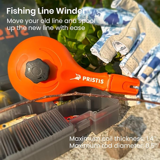 Pristis Fishing Line Winder, Reel Spooler with Unwinding System, Spool Holder with Handhold & Clamps, Anti-Twist Spooling Station, Adjustable Versatile Accessories for Baitcasting and Spinning Reel