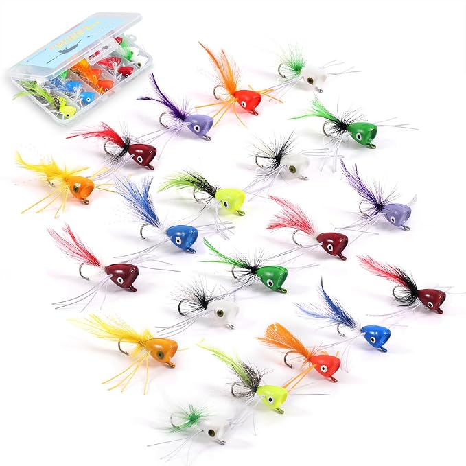 Fly Fishing Poppers Flies, Fly Popper Lures Bass Bluegill Crappie Trout Salmon Panfish Perch Popper Flies Kit for Fly Fishing