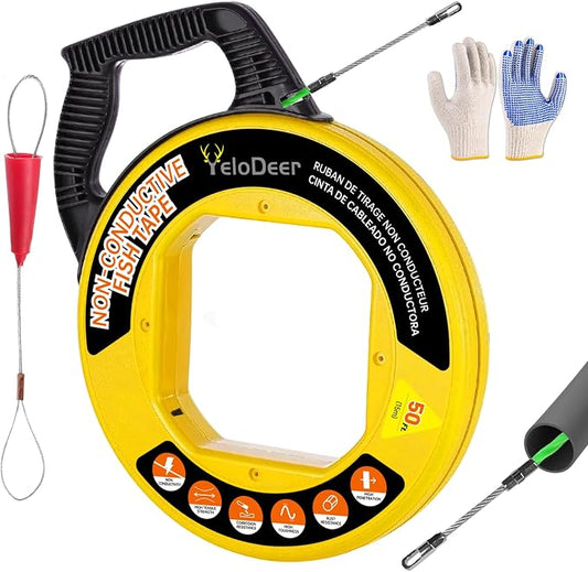 Fish Tape Wire Puller 50 FT x 4.5 mm with Gloves, PET Wire Fishing Tools for Walls and Electrical Conduit