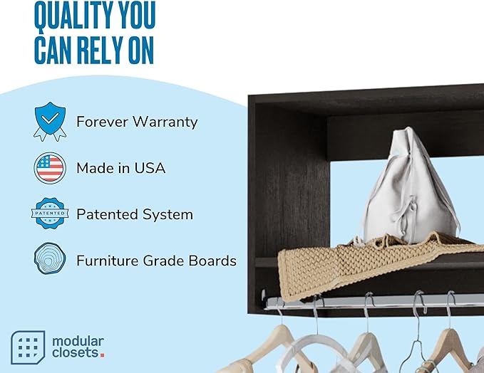 Tall Hanging Closet Unit - Modular Closet System For Hanging - Closet Organizers And Storage Shelves (Grey, 30 inches Wide)