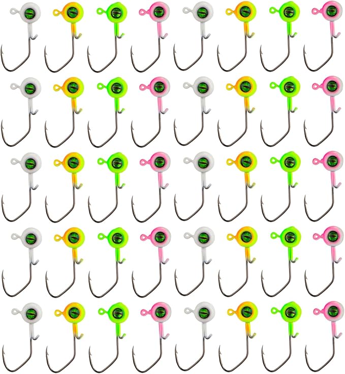40pcs Crappie Jig Heads, Fishing Jig Head Hooks Lure with 3D Eyes Swimbait Jig Head 1/16oz for Crappie Bass Fishing Accessories Gift for Men