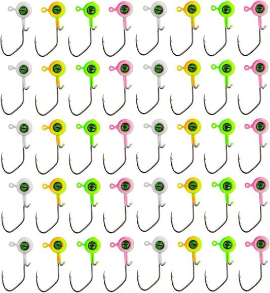 40pcs Crappie Jig Heads, Fishing Jig Head Hooks Lure with 3D Eyes Swimbait Jig Head 1/16oz for Crappie Bass Fishing Accessories Gift for Men