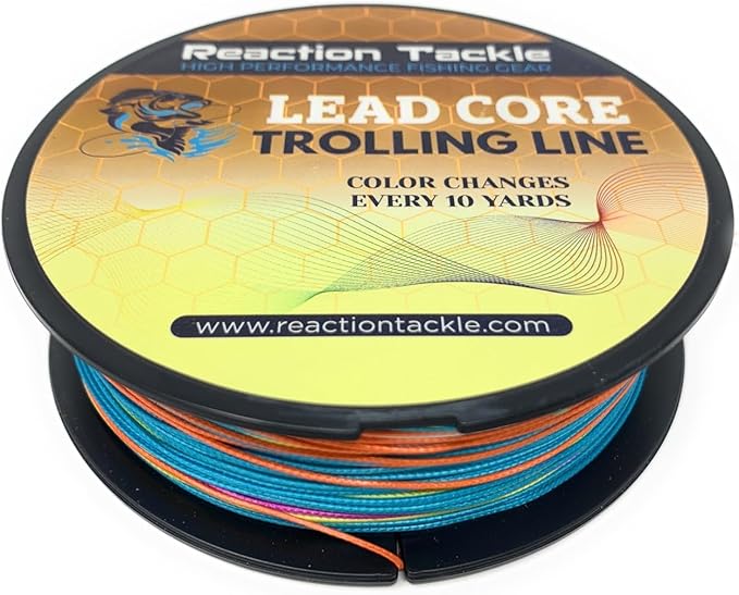 Reaction Tackle Lead Core Trolling Line - Color Changing Metered Braided Line for Trolling, Fast Sinking Depth Control for Walleye Trout and Salmon