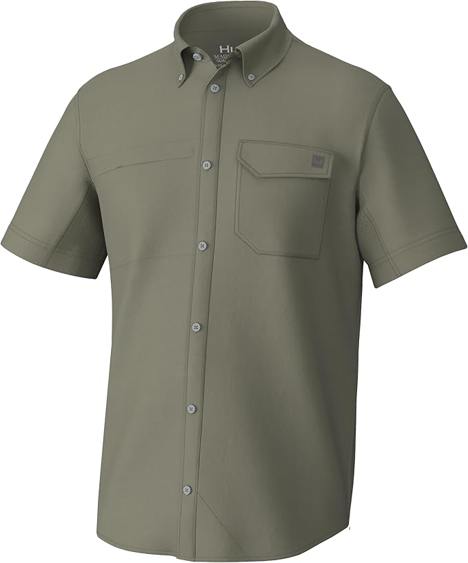 HUK Men's Tide Point Kc Scott Original Artwork Short Sleeve Shirt, Fishing Button Down