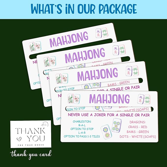 4 Pack Mahjong Line Reader with Rules, Wooden 2026 Mahjong Line Finder, Instructions for Beginners, Mah Jongg Accessories, Mah Jongg Gifts for Women