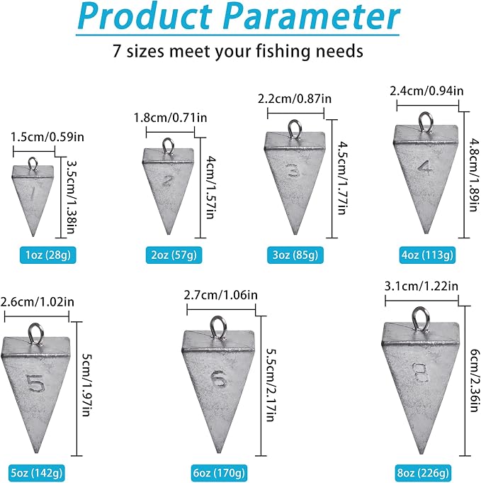 Pyramid Sinkers Fishing Weights, Saltwater Surf Fishing Sinkers Triangle Fishing Weights for Ocean Saltwater Surf Fishing Gear Tackle 1oz 2oz 3oz 4oz 5oz 6oz 8oz
