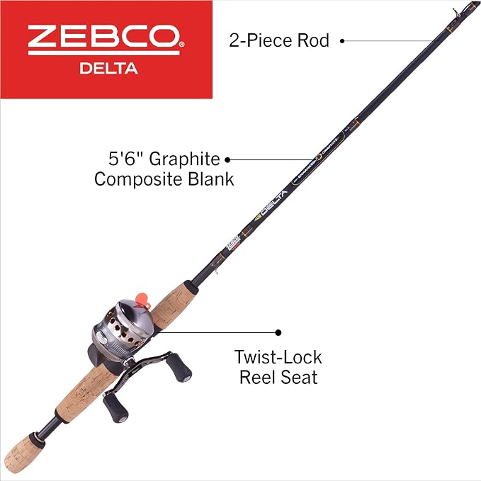 Zebco Delta Spincast Reel and Fishing Rod Combo, Instant Anti-Reverse Clutch, Changeable Right- or Left-Hand Retrieve, Pre-Spooled with Zebco Fishing Line